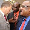 Rudolph Brown/Chief Photographer
Arnold J Foote, (left) president of the Advertising Agencies Association of Jamaica, in discussion with media Personality of the year to Lloyd B Smith, (right) and Gary Allen, Chairman Media Association of Jamaica at AAAJ Media awards luncheon at Knutsford Court Hotel  New Kingston. on Wednesday, June 10-2009