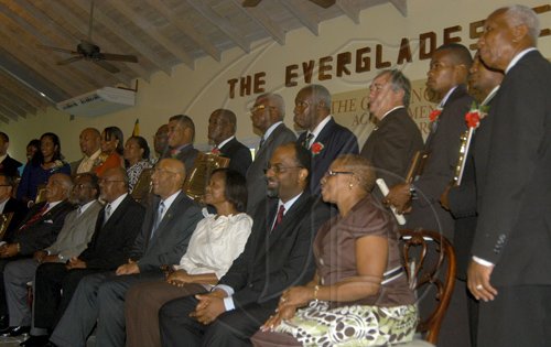 Contribution                                                                                                                                                                                                                                                                               Governor-General, His Excellency the Most Hon. Sir Patrick Allen (seated, fourth left) and Lady Allen (third left), with recipients of the Governor General’s Achievement Awards for the County of Cornwall, at a function, held in Parottee, St. Elizabeth, on August 25.