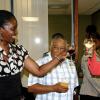 Colin Hamilton/freelance photographer
It was standing space only at the offices of the Ministry of Culture, Youth & Sports as many friends, family, co-workers and business associates turned up?to celebrate ?the "not-so-surprise" ??th birthday party for Minister Grange at her office on Knutsford Blvd on Monday April 27, 2009.
A toast to the birthday girl from Councillor Althea Tomlinson, Tommy McCook looks on.