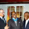 Winston Sill / Freelance Photographer
Conferment of the Order of the Civil Merit of Spain on Edmund Bartlett, Minister of Tourism, at a reception hosted by Ambassador Jesus Silva and Sara Silva, held at Norbrook Road on Friday night May 7, 2010. Here are  Robert Russell (left); Ed. Bartlett (second left); Godfrey Dyer (second right); and John Lynch (right).