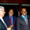 Winston Sill / Freelance Photographer
Conferment of the Order of the Civil Merit of Spain on Edmund Bartlett, Minister of Tourism, at a reception hosted by Ambassador Jesus Silva and Sara Silva, held at Norbrook Road on Friday night May 7, 2010. Here are Winston Dear (left); Clive Mullings (second left); Ed.Bartlett (second right); and Paula Kerr-Jarrett (right).