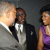 Rudolph Brown/Photographer
Marcia Richards, (right) of Sagicor Life and Marston Thomas, Branch Manager greets guest speaker Dr. Peter Phillips at the Sagicor Life Jamaica Half Way Tree branch annual awards breakfast at the Jamaica Pegasus Hotel in New Kingston on Friday, March 26-2010.