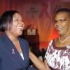 Peta-Gaye Clachar/Staff Photographer
Chairman of Jamaica reach to Recovery Mrs. Elite Sellers-Wright (right) who has survivored cancer for 15 years shares a laugh with Andrea Martin from Jamaica National Building Society at the Jamaica Reach to Recovery "Keeping with Breast Cancer" luncheon at the Jamaica Pegasus on Thursday, October 22, 2009.