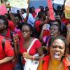 Ricardo Makyn/Staff Photographer.
University Students protesting against Minister of Education Andrew Holness because of the withdrawal of a subsidy to Tertiary level Students  on Tuesday 13.4.2010