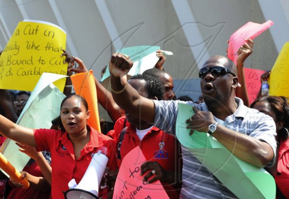 Ricardo Makyn/Staff Photographer.
University Students protesting against Minister of Education Andrew Holness because of the withdrawal of a subsidy to Tertiary level Students  on Tuesday 13.4.2010