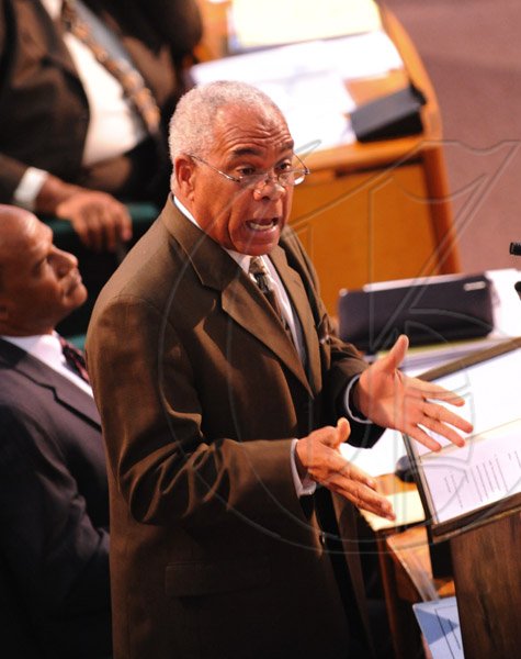 Ricardo Makyn/Staff Photographer.
The Hon Omar Davies Member of Parliament and Opposition Spokesman on Finance  giving a presentation at Gordon House on Tuesday 13.4.2010