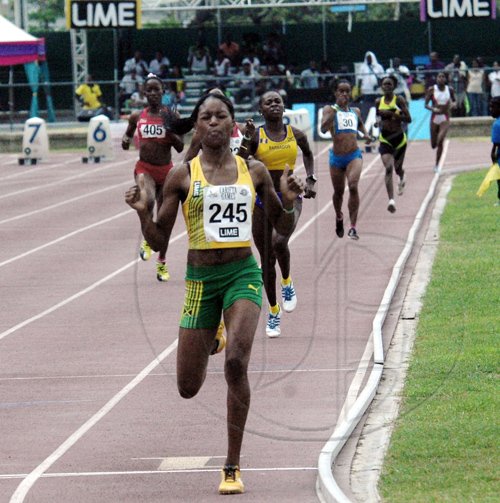Jamaica’s Peta Gay Williams speeds to the finishing line to win yet another gold medal for Jamaica at the 40th CARIFTA Games, which was staged in Montego Bay over the Easter weekend.

                                                      -Adrian Frater: Photo