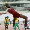 Ian Allen/Staff Photographer
Holmwood Technical's Janieve Russell clears the bar on her way to winning the girls' Class Three High Jump, with a record-breaking leap of 1.77m, on day two of the four-day Inter-Secondary Schools Sports Association (ISSA)/GraceKennedy Boys' and Girls' Athletic Championships, at the National Stadium yesterday.