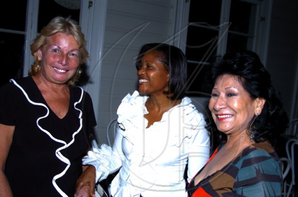 Winston Sill / Freelance Photographer
Lady Allen (centre) laughs with Jeanne Watson (left) and Clelia Barreto de Hunter, honorary consul of Ecuador.

The Consular Corps of Jamaica presents High Tea and Unveiling of Plaque, held at King's House, Hope Road on Thursday January 21, 2010.