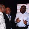 Colin Hamilton/freelance photographer
President an CEO of Supreme Ventures Brian George has the full attention of Digicel's Donovan White (L), Gary Peart (second left) and the President of the Jamaica Cricket Assn. Paul Campbell during the Jamaica Cricket Festival 2010 Media Launch at the Acropolis Gaming Lounge on Tuesday March 9, 2010.