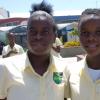 Ricardo Makyn/Staff Photographer.
Left Teashian Thomas and Trudy Carter both leading Goalscorers for Jamaica in the recently held qualifying competition in Dominica for Jamaica on arrival at the Norman Manley International Airport on Tuesday 29.9.2009.
