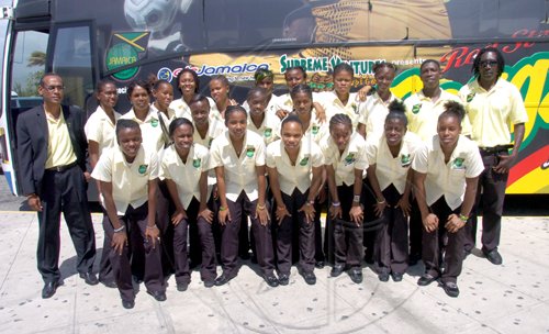 Ricardo Makyn/Staff Photographer.
Female Football  players on arrival at the Norman Manley International Airport on Tuesday 29.9.2009.