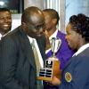 Peta-Gaye Clachar/Staff Photographer
Gary Allen, managing director of the RJR Communications Group makes a presentation to a member of the Ardenne High School team at Tuesday's School Challenge Quiz Finals at TVJ Studios.
**************************************************************************************************** on Tuesday, March 31, 2009.