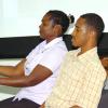 Rudolph Brown/Chief Photographer
Evette Bugridge, (left), Davion Webber and Kathe Lyn, (right) from Lister Mair Gilby School for the Deaf performing a skit driving car for a license at the Island Traffic Authority launches sign language training to enable the testing and certification of deaf drivers at PIOJ, 16 Oxford Road on Wednesday, March 11-2009