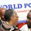 Rudolph Brown/Chief Photographer
Dr. Sheila Campbell- Forrester, Chief Medical Officer in the Ministry of Health greets Ricardo Bennett at the PIOJ/UNFPA World Population Day launch and media sensitization workshop at the Terra Nova Hotel in Kingston on Tuesday, July 14-2009