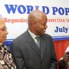 Rudolph Brown/Chief Photographer
Harold Robinson, (centre) UNFPA Director, Sub-Regional Office for the English and Dutch speaking Caribbean in discussion with Dr. Sheila Campbell- Forrester, (left) Chief Medical Officer in the Ministry of Health and Ricardo Bennett at the PIOJ/UNFPA World Population Day launch and media sensitization workshop at the Terra Nova Hotel in Kingston on Tuesday, July 14-2009