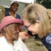 Rudolph Brown/Chief Photographer
Professor Denise Eldemire- Shearer, (right) Patron of the National Council for Senior Citizens greets Centenarian Ambrozine Lindsay 100 Year Old at the National Council for Senior Citizens, Ministry of Labour and Social Security presents Centenarians' Day celebration and intergeneration Day at the National Council in Kingston on Wednesday, May 20-2009