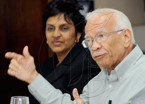 Rudolph Brown/Chief Photographer
Professor Gerald Lalor and Group Managing Director of the Petroleum Corporation of Jamaica (PCJ), Dr.Ruth Potopsingh, speaks on energy at the Editors Forum at the Gleaner Company on Tuesday, July 21-2009