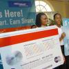 Rudolph Brown/Chief Photographer
Grace Spence, (left) and Lesley Gordon show the new look credit card at the Scotiabank PriceSmart Diamond MasterCard Credit card launch at Knutsford Court Hotel in New Kingston on Tuesday, March 24-2009