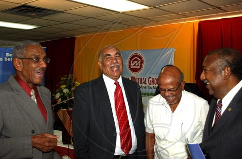 Winston Sill / Freelance Photographer
BUSINESS DESK:------ Victoria Mutual Building Society (VMBS) 130th Annual General Meeting, held at VMBS, Half Way Tree Road on Thursday July 30, 2009. Here are Roy Hutchinson (left), Chairman,VMBS; Justice Ian Forte (second left), retired Judge; Maurice Robinson (second right), Board Member, VMBS; and Justice Clarence Walker (right), retired Judge.