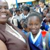 Rudolph Brown/Chief Photographer
Patricia Evan, receive a rose  from her student Crystal Bell on Teachers Day, at Windward Road Primary and Junior High at 141 Windward Road in Kingston on Wednesday May 6-2009.
