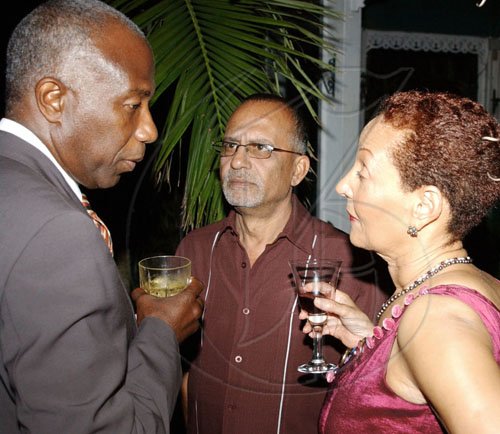 Winston Sill / Freelance Photographer
Attorney Harold Brady (left), chills with Akbar Restaurant's Rajiv Bakshi (centre) and Dorothea Gordon-Smith.
*********************************************************************************************************

Guardsman Group chairman Kenny Benjamin host Reception for Ukraine Ambassador Yuriy Sergeyev, held at Montgomery Road, Stony Hill on Tuesday June 2, 2009.