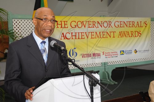 Ricardo Makyn/Staff Photographer.
 Governor General the Most Hon.Patrick Allen addressing the audience at  the  Governor General's Consultative Youth Breakfast at the Caymanas Golf Club on Friday 15.5.2009.