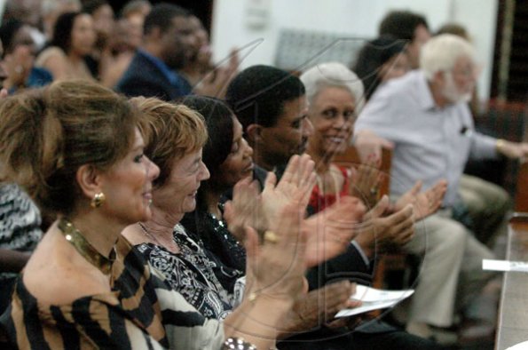 Winston Sill / Freelance Photographer
From left; Leonora Rueda, Mexican Ambassador; Glynn Manley; Lady Allen; Monsignor Michael Lewis; Ruby Martin; and Ralph Thompson, show appreciation for the music.

********************************************************.The Ward Theatre Foundation presents the influential and classical organist Diane Bish in Concert, held at Stella Maris Church, Shortwood Road on Sunday January 17, 2010. In photo here from left are Leonora Rueda, Mexican Ambassador; Glynn Manley; Lady Patricia Allen; Monsignor Michael Lewis; Ruby Martin; and Ralph Thompson.