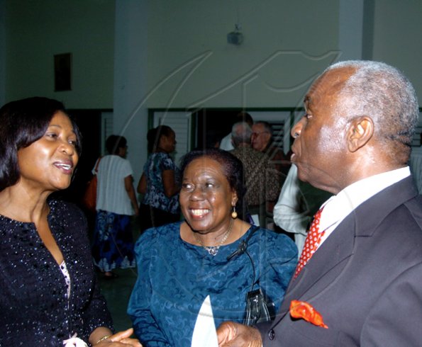 Winston Sill / Freelance Photographer
 Lady Allen (left), wife of the Governor General; Aleen Gray (centre); and Vivian Crawford exchange greetings at the concert.


****************************************************************************** The Ward Theatre Foundation presents the influential and classical organist Diane Bish in Concert, held at Stella Maris Church, Shortwood Road on Sunday January 17, 2010. Here are Lady Patricia Allen (left); Aleen Gray (centre); and Vivian Crawford (right).