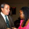 Winston Sill / Freelance Photographer
Avelino Stanley (left) chats with Monique Long, winner of the  Professor Juan Bosch Short Story competition. Stanley was the president of the jury that decided on the winner. The Gala Awards for the competition was held at King's House Hope Road on Tuesday June 30, 2009.