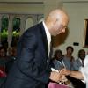 Colin Hamilton/freelance photographer
Governor General Sir Patrick Allen receives a git from Dr Thelma Thompson, guest speaker at the launch and president of the University o Maryland, Eastern Shore.

******************************************************************* The Gilbert and Georgia Allen Educational Trust launch at Kings House on Thursday March 25, 2010.