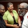 Rudolph Brown/Photographer
Joylene Griffiths Irving, (left) Director, Public and Corporate Affairs chat with Major Stanley Griffin, (right) and Aloun Ndombet Assamba, Alumni and Attorney at Law at Scotiabank and CCELD launches Caribbean Canada Emerging Leaders' Dialogue, CCLED Conference 2011 at Courtleigh Hotel in New Kingston on Tuesday, August 17-2010.