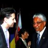 Winston Sill / Freelance Photographer
EU official Tom Millar (left) jokes with University of the West Indies Vice-Chancellor Professor E. Nigel Harris.

Ambassador Marco Mazzocchi Alemanni and Fiela Mazzocchi Alemanni host Europe Day Reception, held at Hyperion Avenue, Jacks Hill on Wednesday night May 12, 2010.