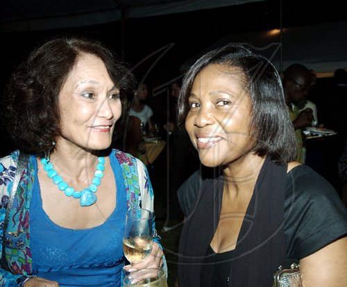 Winston Sill / Freelance Photographer
Businesswoman and Honorary Consul of the Kingdom of Thailand Thalia Lyn (left) raps with Mrs Patricia Allen, wife of the Governor General.

Head of Delegation of the European Commission Marco and Fiela Mazzocchi Alemanni host Europe Day Reception, held at Hyperion Avenue, Jacks Hill on Wednesday May 13, 2009.