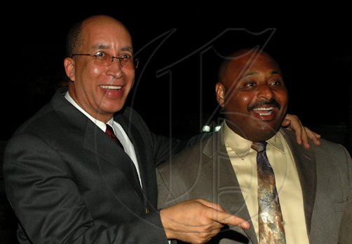 Colin Hamilton/freelance photographer
Delano Franklyn and Andrew Lawrence are amazed by something, during the Opening Ceremony of the Inaugural Future Leaders Jamaican Diaspora Conference at the Mona Visitors Lodge on Tuesday August 4, 2009.