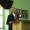 The Governor-General, His Excellency the most Honourable Sir Patrick Allen speaks at the Parish Council Town Hall in Falmouth on Tuesday. The Parish Council was the first stop in his tour of Trelawny.