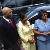 The Governor-General, His Excellency the Most Honourable Sir Patrick Allen, and Her Excellency Lady Allen, together with Mrs. Marisa Dalrymple-Philbert, member of Parliament for South Trelawny, on the grounds of Westwood High School during the GG's stop there on his tour of Trelawny on Tuesday.