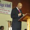 The Governor-General, Sir Patrick Allen, addresses the Westwood High School populace during his visit there on Tuesday. The visit to the school was part of his scheduled tour of the parish of Trelawny.