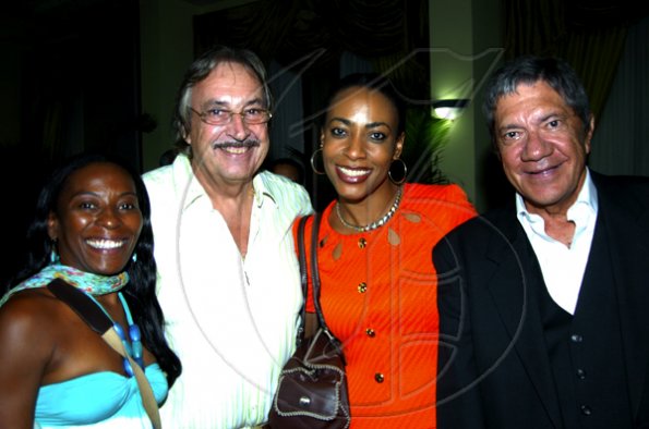 Winston Sill / Freelance Photographer
Hilton Kingston Hotel host Farewell Reception, held at Hilton Hotel, New Kingston on Tuesday night June 29, 2010. Here are ----------??/ (left); Robert Cartade (second left); Novelette  Green (second right); and Frank Rosheuvel (right).