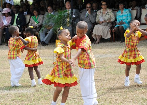 Rudolph Brown/Chief Photographer
Students from St, Theresa's Preparatory School perform at the Independence Day Ceremony at Kings House on Thursday, August 6-2009