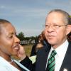 Rudolph Brown/Chief Photographer
Andrea Franis chat with Prime Minister Bruce Golding at the Independence Day Ceremony at Kings House on Thursday, August 6-2009