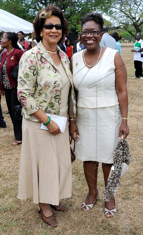 Rudolph Brown/Chief Photographer
Marigold Harding, (left) and Director of Public Prosecutions Paula Llewellyn at the Independence Day Ceremony at Kings House on Thursday, August 6-2009