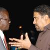 Winston Sill / Freelance Photographer
Dr Wykeham McNeill (right) opposition spokesman on tourism makes a point to National Security Minister Dwight Nelson at the Indian High Commissioner and Digicel reception for cricketers, held at India House, East King's House Road on Wednesday June 24, 2009.