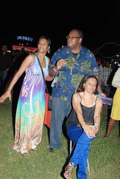 Janet Silvera
Charles and Opal Spence are back in Jamaica (standing) and they plan to enjoy every moment of it. The two were spotted at the Jamaica Jazz and Blues Festival on Thursday night at the Trelawny Stadium. Seated in front is Shelley Angus.