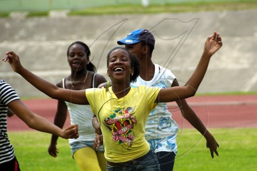 Ricardo Makyn/Satff Photographer.
Youngsters  making final preparations for the Independence Gala performance at the National Stadium on Thursday 5.8.2010.