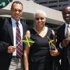 Contributed                                                                                                                                                                                                                                                          Deputy Chief of Toronto Police Service, Peter Sloly (left); President of the Project for the Advancement of Childhood Education (PACE) Canada, Mary Anne Chambers; and Consul at the Jamaican Consulate General in Toronto, Nigel Smith, proudly display miniature Jamaican flags at a flag raising ceremony held on August 1 at Nathan Phillips Square, Toronto City Hall, to commemorate Jamaica’s Independence.
