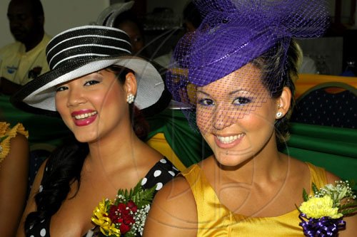 Colin Hamilton/freelance photographer
?
The Bigga Jamaica Oaks "Ladies Day" raceday on Saturday April 25, 2009 at Caymanas Track, was a bevy of beauty, brains, and talent. The grounds infront of the stands in the winners enclosure was awash with colour as the invited celebrities donned their various fashion statements with a finishing touch of hats which were provided by?Marcellas James of Cinderella Hats Ltd. Sisters Tessanne Chin (L) and Tammy Chynn