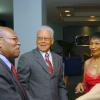 Rudolph Brown/Chief Photographer
Garth Moodie, (right) and his wife Valrie greets by Lloyd Vermont, (left) and Oliver Jones Chairman of JMF at the Jamaica Medical Foundation awards and fund-raising banquet at the Hilton Hotel in New Kingston on Saturday, March 21-2009