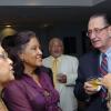 Rudolph Brown/Chief Photographer
R Danny Williams and his wife Shirley, (right) chat with Lois Sherwood, (left) , Sonia Lewis Brown, (second left) and Norman Heholt, (centre) at the Jamaica Medical Foundation awards and fund-raising banquet at the Hilton Hotel in New Kingston on Saturday, March 21-2009