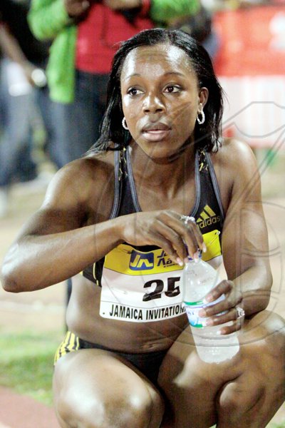 Anthony Minott/Freelance Photographer
Jamaica's double 200m Olympic champion Veronica Campbell-Brown reacts after winning the women's 200m in 22.60 seconds during the Jamaica National International Invitational athletics meet at the National Stadium, Kingston, on Saturday, May 1,